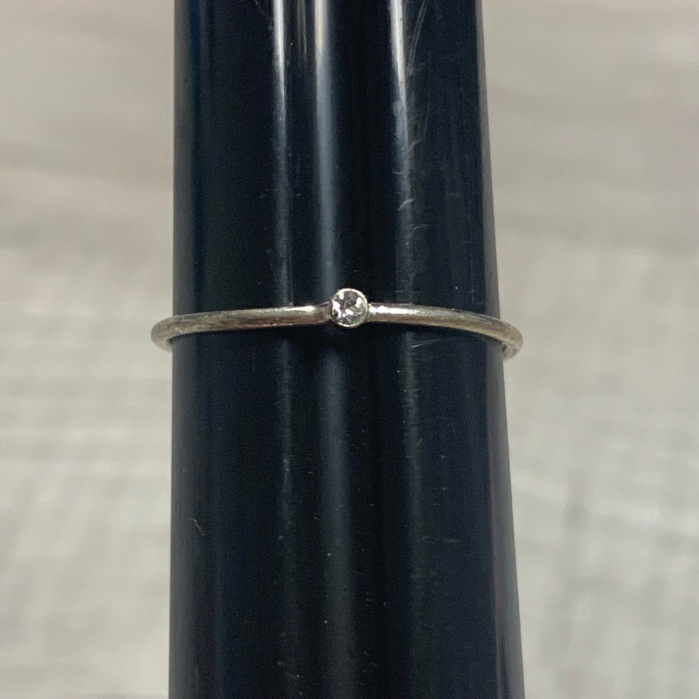 Silver Tone Rhinestone Solitaire Thin Band Stackable Ring Size 8.5